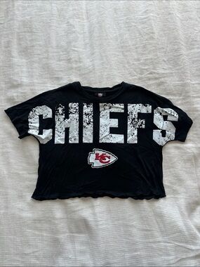 NFL Black Chiefs Graphic Crop Tee with White Lettering